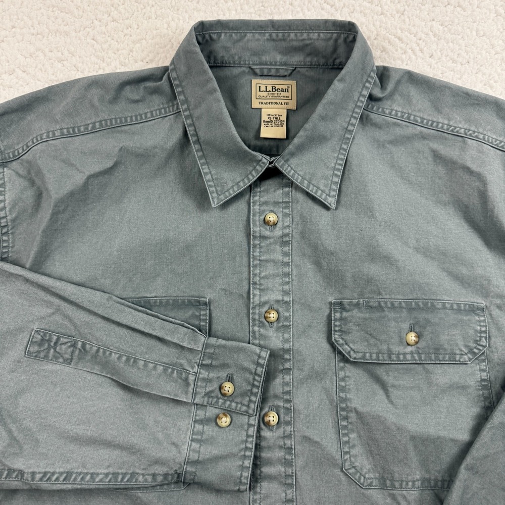 L.L. Bean Shirt Mens XLT Blue Sunwashed Canvas Traditional Fit Button Front